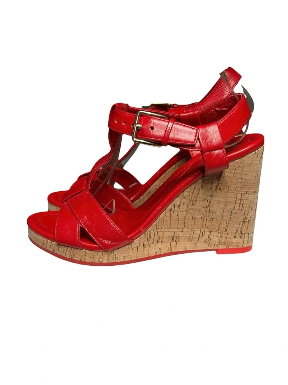 🌻Cole Haan Ayla Wedge Sandals Red Cork Platform Size 6.5 {FLAW - PLEASE READ}